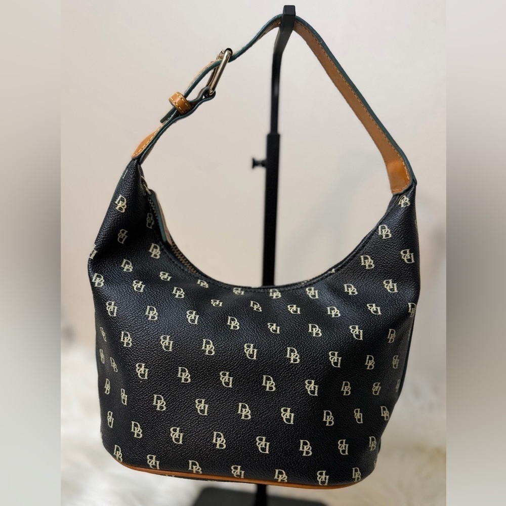 Dooney & Bourke Black and Tan Monogram Hobo Bag